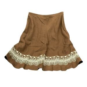 Rafaella Skirt Women 10 Brown A-Line 100% Linen Embroidered Beaded‎ Sequins Boho